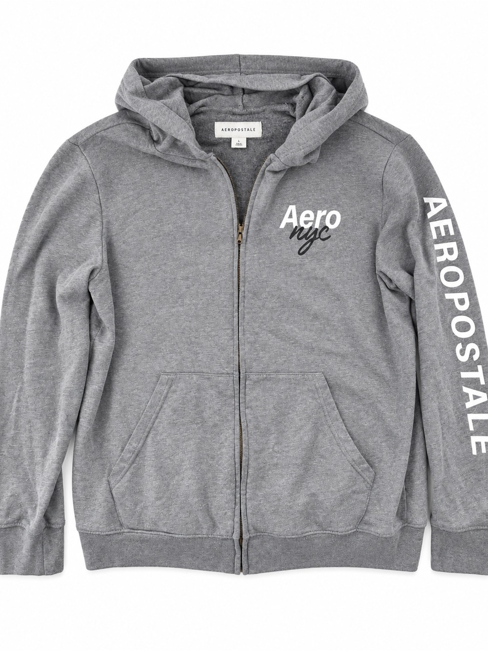Aeropostale Men’s L Gray Aero NYC Logo Full Zip Hoodie